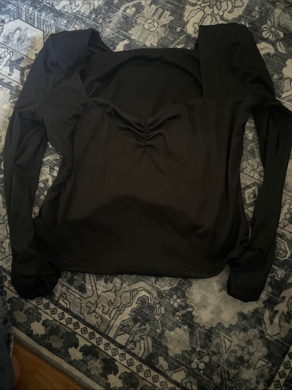 Black Long-Sleeve Ruched Front Women's Top